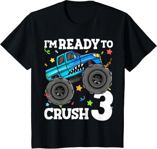 Kids Monster Truck Shark 3rd Birthday Boy Toddler 3 Three T-Shirt