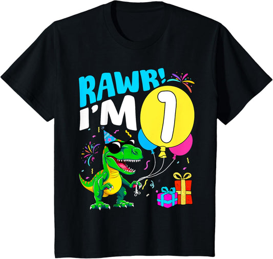 Kids Rawr I'm 1 1st Birthday Party T Rex Dinosaur Kids Boys T-Shirt