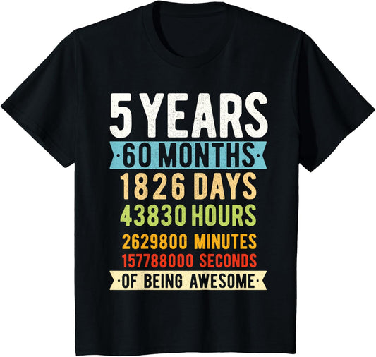 5th Birthday 5 Years Old Vintage Retro 60 Months T-Shirt