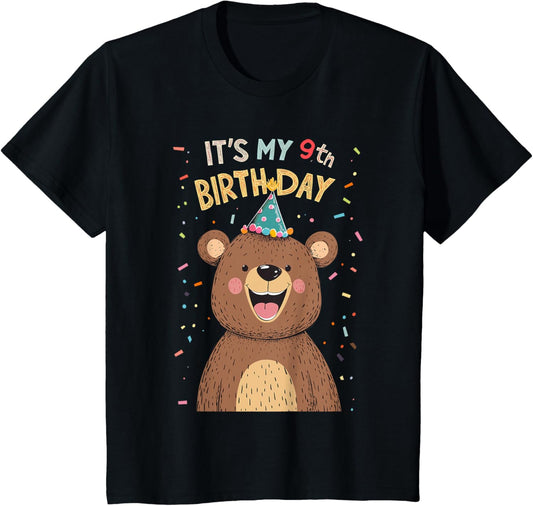 Kids It's My 9th Birthday Nine Years Old Cute Bear T-Shirt