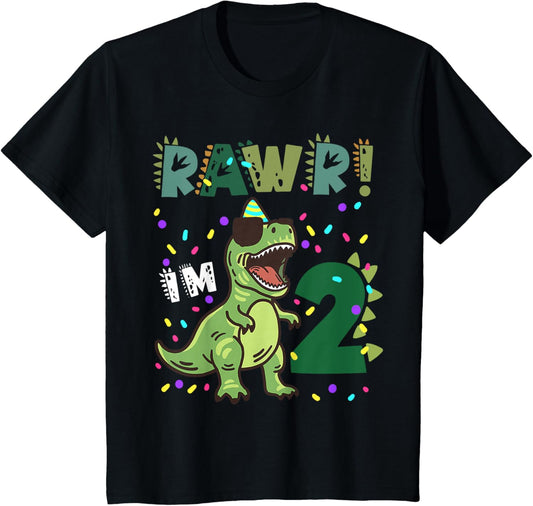 Kids Rawr Im Two Rex Dinosaur Birthday Boy Youth Kids T-Shirt