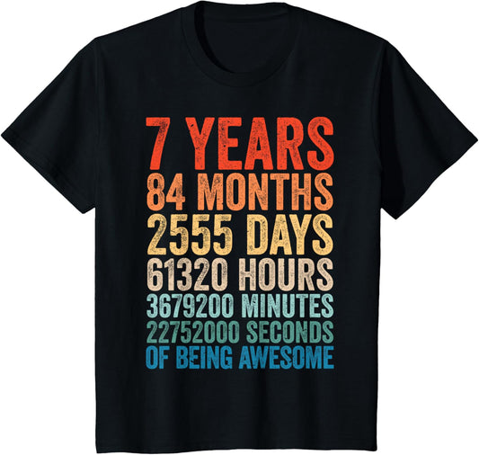 Vintage Retro 7th Birthday Shirt Kids Boys Girls 7 Years T-Shirt