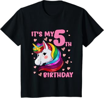 Unicorn Girl 5 Birthday Unicorn It's My 5th Birthday T-Shirt