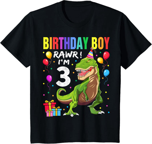 Kids 3 Year Old Shirt 3rd Birthday Boy T Rex Dinosaur Shirt T-Shirt