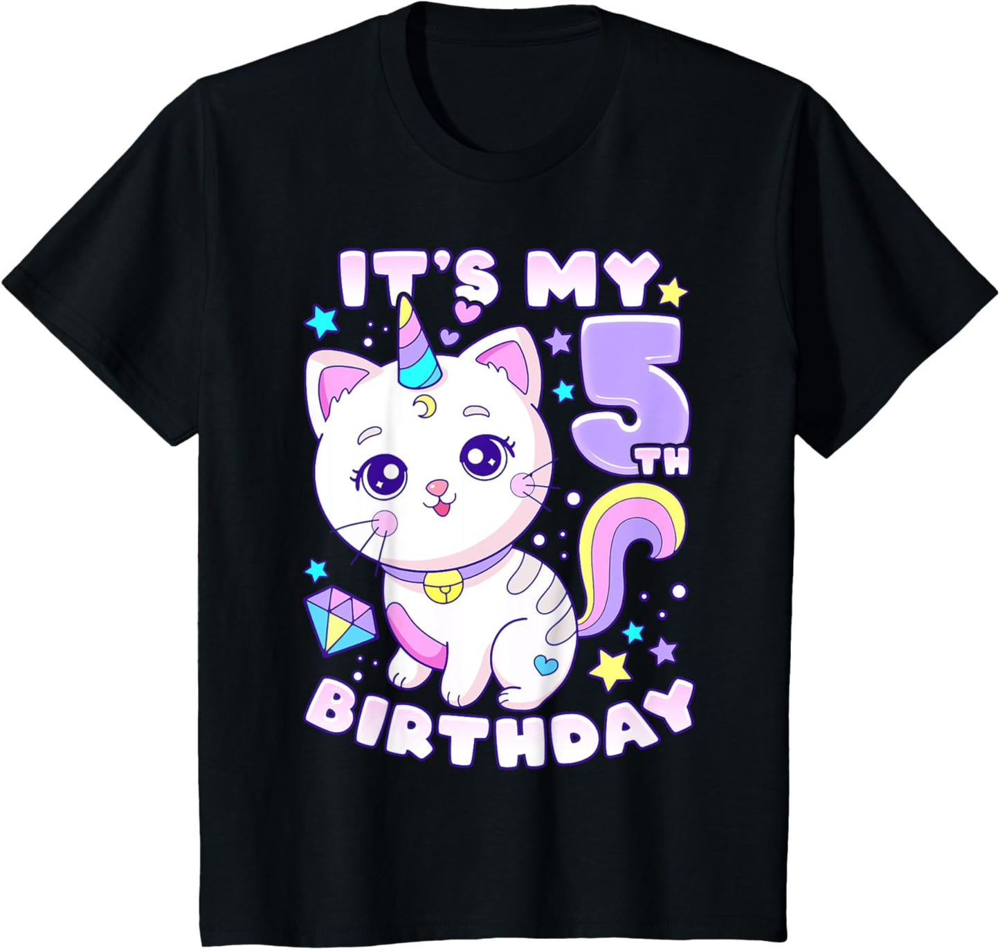 Kids Birthday girl 5 years old, cat, unicorn, 5th birthday T-Shirt