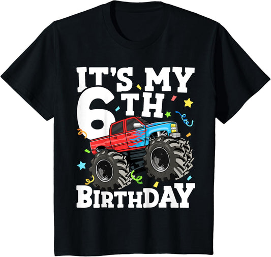 Kids Monster Truck It's My 6th Birthday Boy 6 T-Shirt