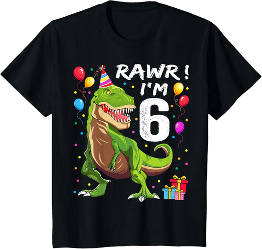 Kids 6 Year Old Shirt 6th Birthday Boy T Rex Dinosaur Shirt T-Shirt