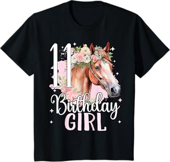 11th Birthday Horse Girl 11 Years Eleven Birthday Girl T-Shirt