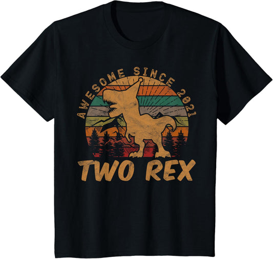Two Rex 2nd Birthday Gifts Second Dinosaur 2 Year Old T-Shirt