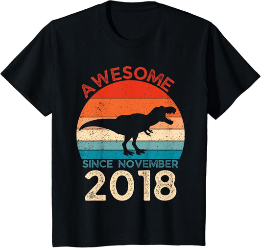 Kids 5th Birthday Shirt With Dinosaur Awesome Since November 2018 T-Shirt