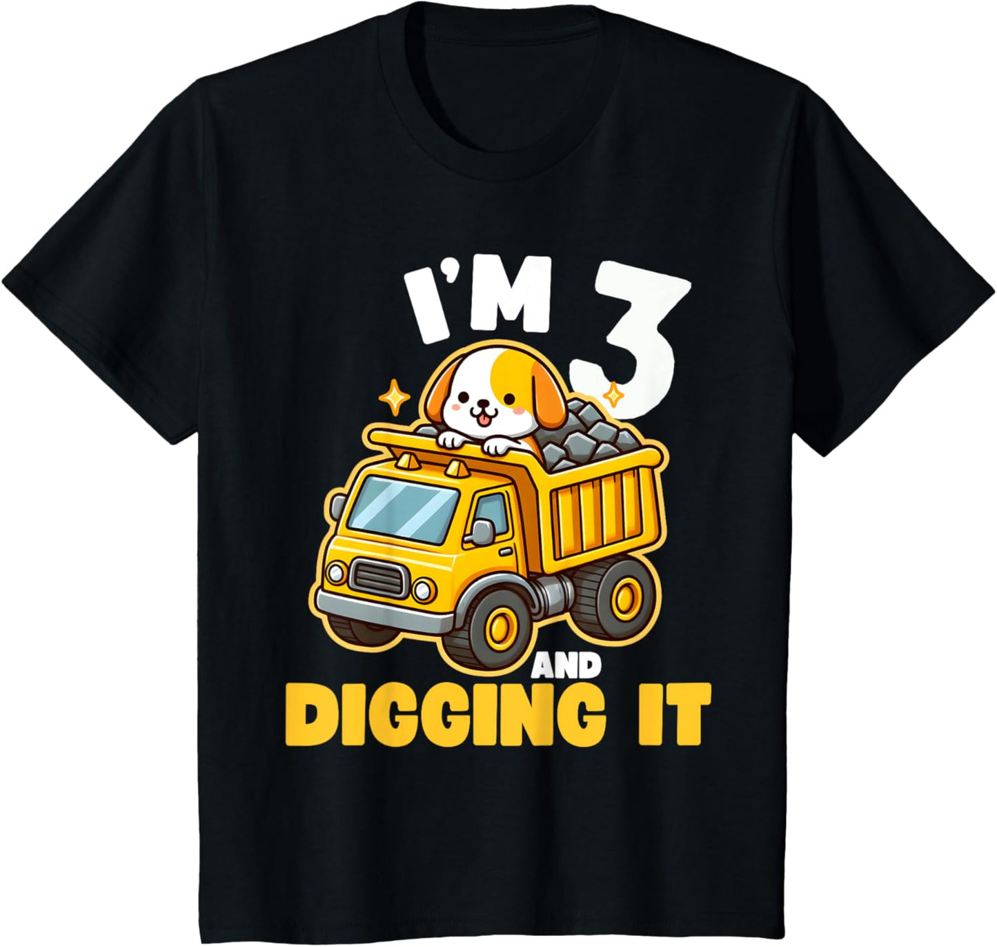 Kids I'm 3 and Digging It 3rd Birthday Dog Construction Truck Boy T-Shirt