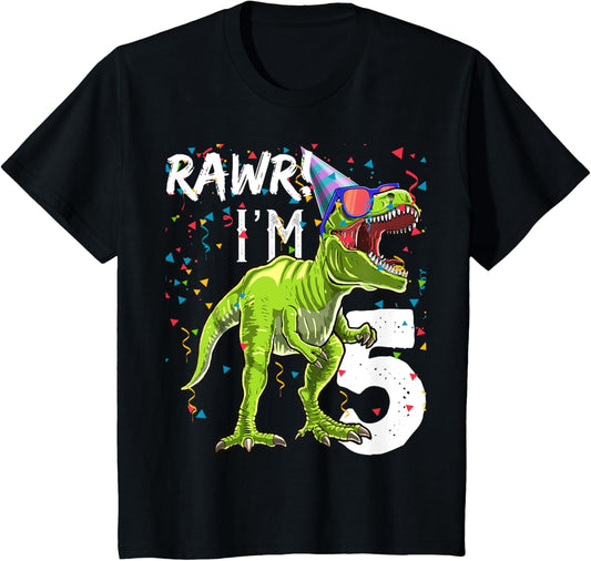Kids Rawr I'm 5 5th Birthday T Rex Dinosaur Party Gift for Boys T-Shirt