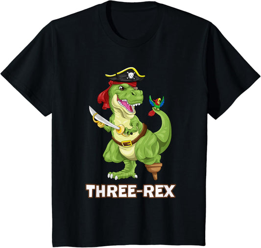 Kids Three-Rex Pirate T-Rex Dino 3rd Birthday Boy 3 Years old T-Shirt