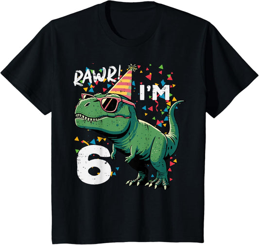 6th Birthday Trex Rawr Im 6 Years Old Bday Dino Boys Kids T-Shirt