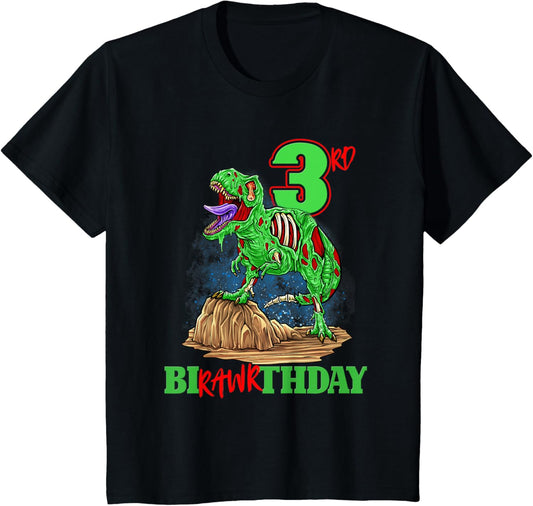 Kids 3rd Birthday Zombie Dinosaur T-Rex Party Toddler 3 Year Old T-Shirt