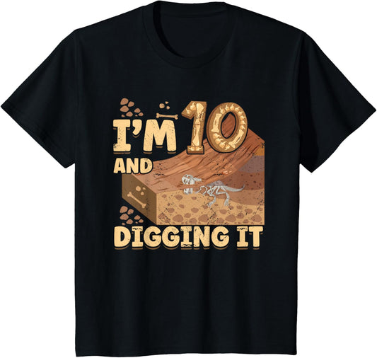 Kids Dinosaur Fossil - Little Paleontologist 10th Birthday T-Shirt
