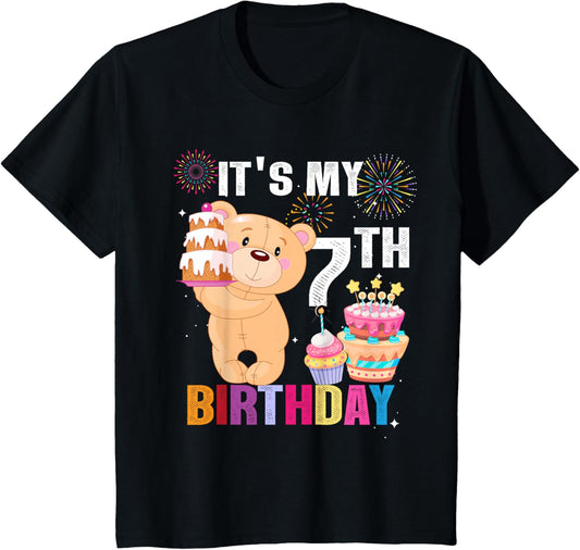 It's My 7th Birthday Bear 7 Years Old Gift For Kids T-Shirt
