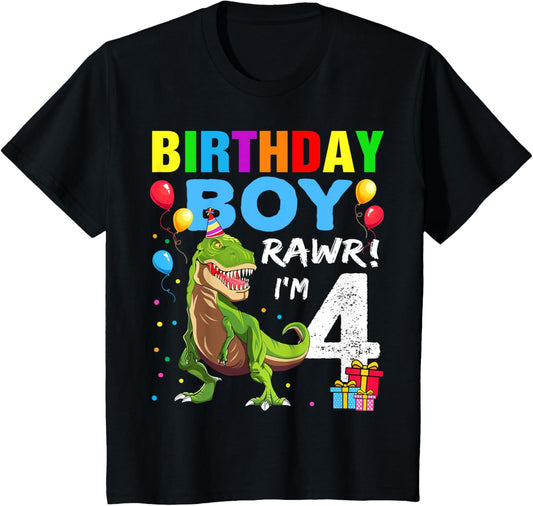 Kids 4 Year Old Shirt 4th Birthday Boy T Rex Dinosaur Shirt T-Shirt