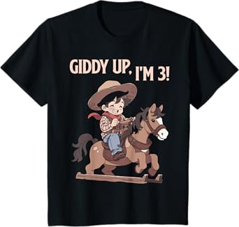 Kids Giddy Up I'm 3 Cute Horse Riding Cowboy 3rd Birthday Boys T-Shirt