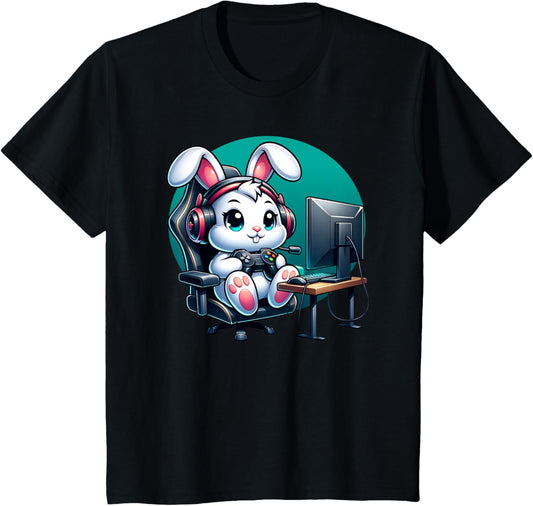 Bunny Rabbit Gaming Playing Video Games Toddler Boys Girls T-Shirt
