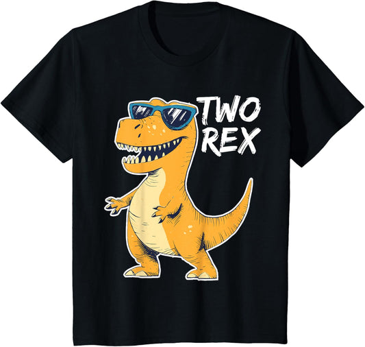 Kids Two Rex 2nd Birthday Gifts Second Dinosaur Boy 2 Years Old T-Shirt