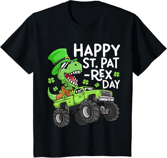 Kids Happy St Pat-Rex Day St Patricks Day Dinosaur Monster Truck T-Shirt