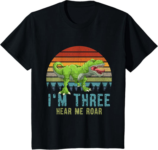Kids I'm Three Hear Me Roar T-Rex Dinosaur 3. Birthday Boy Dino T-Shirt