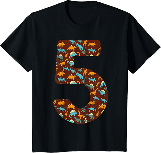 Kids 5th Birthday 5 Dinosaurs Trex Five Year Old Bday Party Boys T-Shirt