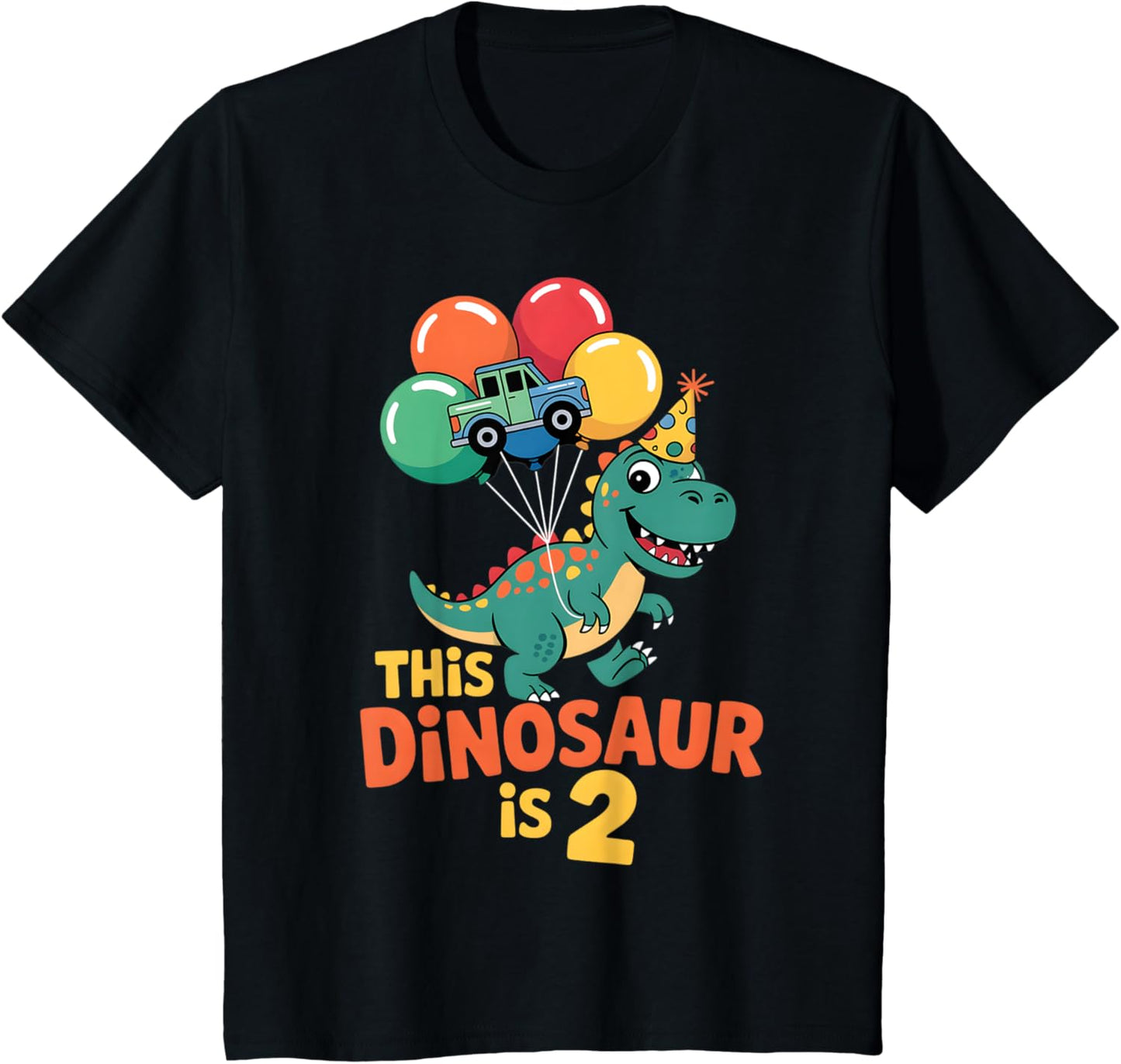 Kids 2nd Birthday Dinosaur Monster Truck Toddler Two 2 Years Old T-Shirt