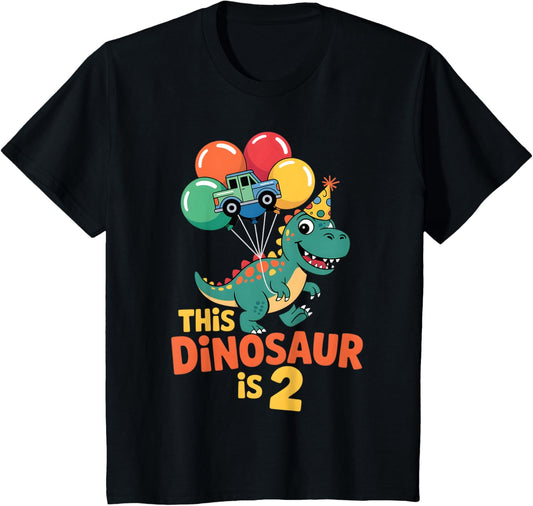 Kids 2nd Birthday Dinosaur Monster Truck Toddler Two 2 Years Old T-Shirt