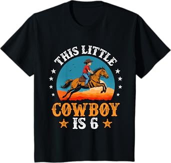 Kids Cowboy 6th Birthday Boys 6 Year Old Rodeo Horse Riding T-Shirt