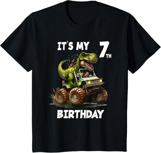 Kids 7th Birthday Boy - Turning 7 Dinosaur T-Shirt