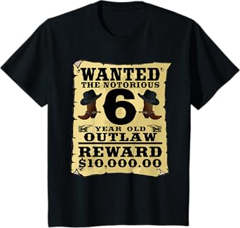 Kids 6 Year Old Cowboy Birthday Party Wild West Western 6th Gift T-Shirt