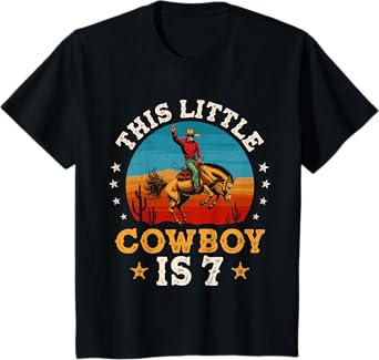 Kids Cowboy 7th Birthday Party 7 Year Old Boy Western Rodeo Horse T-Shirt