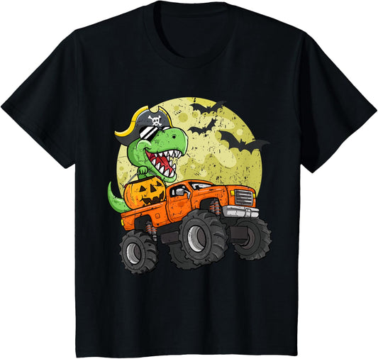 Kids Boys Halloween Monster Truck T-Rex Pirate Dinosaur Toddler T-Shirt