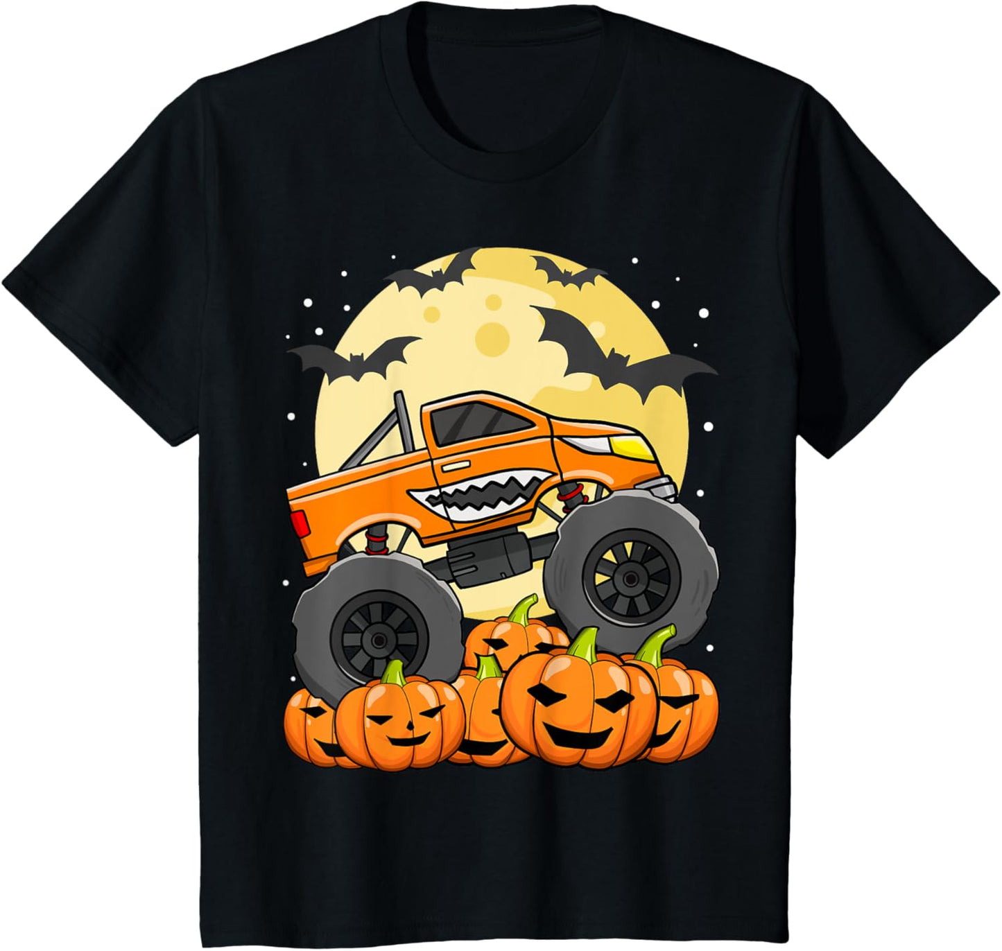 Kids Monster Truck Halloween Jack O Lantern Moon Pumpkin Toddler T-Shirt