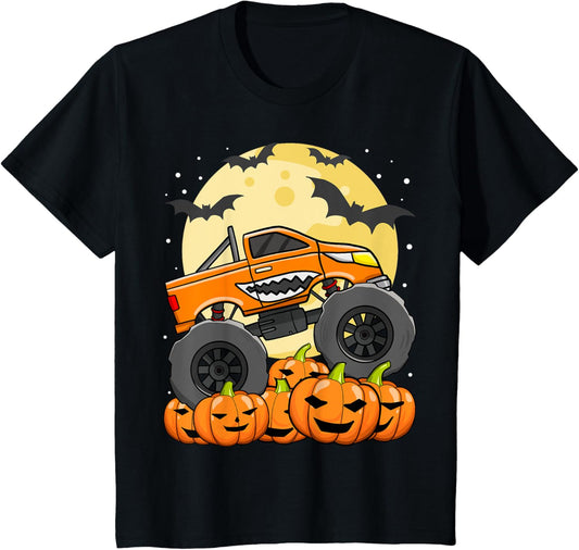 Kids Monster Truck Halloween Jack O Lantern Moon Pumpkin Toddler T-Shirt
