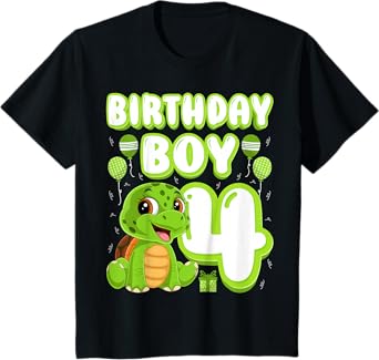 Kids Birthday Boy 4 Years Old Cute Turtle Lover Kids 4th Birthday T-Shirt