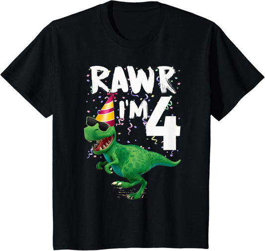 Kids Kids Boys Rawr I'm 4 4th Birthday Dinosaur Gift T-Shirt