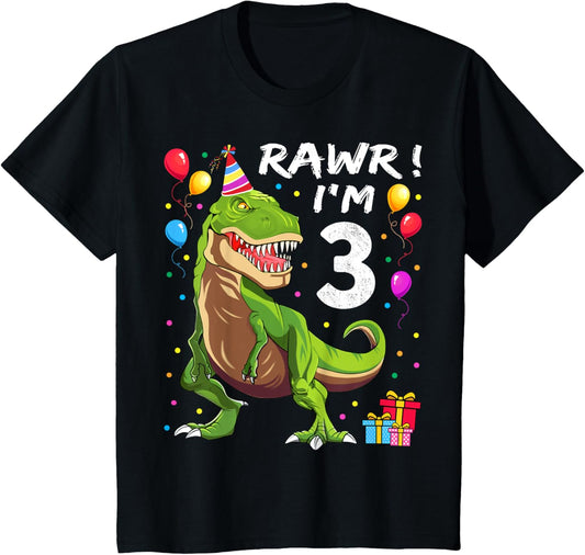 Kids 3 Year Old Shirt 3rd Birthday Boy T Rex Dinosaur Shirt T-Shirt