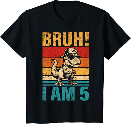 Kids 5 Year Old Birthday Boy Dinosaur Bruh It's My 5th Birthday T-Shirt