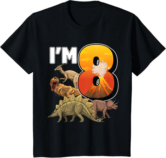 Kids 8 Year Old dinosaurs birthday 8th Party paleontologist Boys T-Shirt
