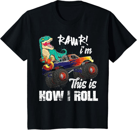 3 Year Old dinosaurs birthday 3rd Party Monster Truck T rex T-Shirt