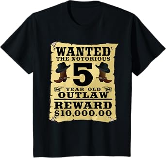 Kids 5 Year Old Cowboy Birthday Party Wild West Western 5th Gift T-Shirt