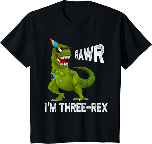 Kids Three Rex T-Rex Birthday SHIRT 3 Yrs old Boy Tee T-Shirt