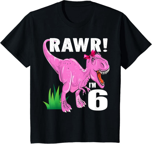 rawr i'm 6 dinosaur t rex 6th birthday child girl boy outfit T-Shirt