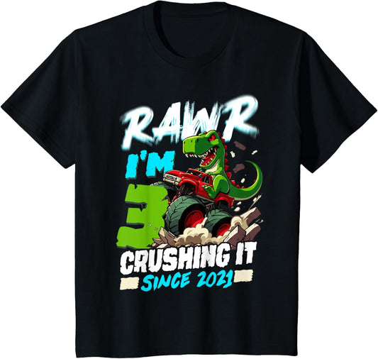 3 Crushing it Since 2021 T Rex Birthday Shirt 3 Years Old T-Shirt