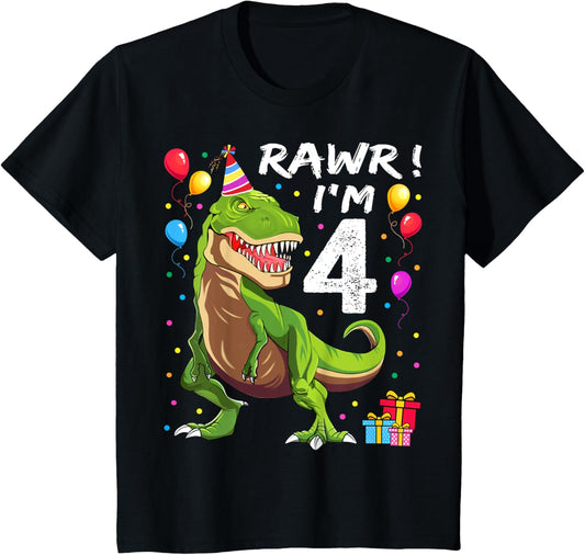 Rawr I'm 4 4th Birthday T Rex Dinosaur Party for Boys T-Shirt