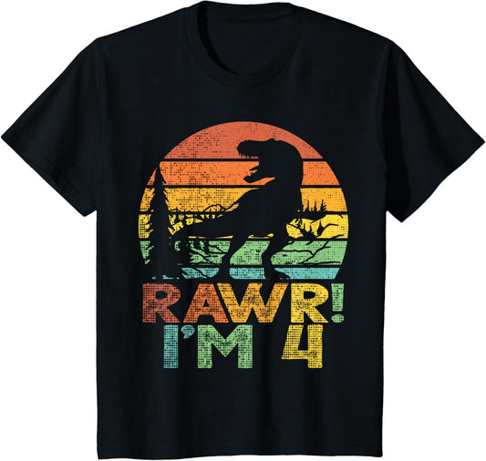 Kids Rawr Im 4 Dinosaur T Rex 4 Years Old Boy 4th Birthday Party T-Shirt