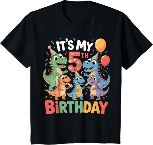 Kids Dinosaur 5th Birthday T Rex Dinosaur 2 Year Old Toddler Boys T-Shirt
